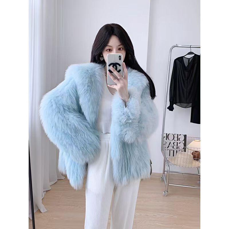 

Imitation fox fur jacket women s autumn and winter new navy collar fur integrated weaving short fluffy and thin XL