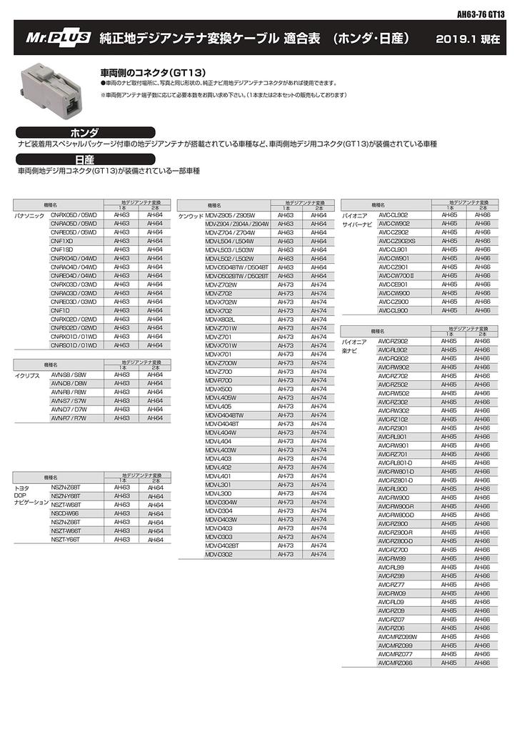 Street Genuine Digital Terrestrial Antenna Conversion Cable with Daihatsu and Pioneer Navigation [Compatible Suzuki] (for Systems) AH-67