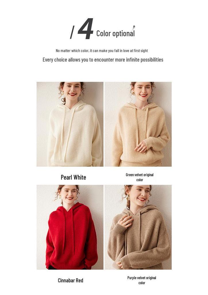 Women's Super Thick Cashmere Knit Hoodie - Autumn/Winter Long Sleeve Loose Casual Pullover Sweater