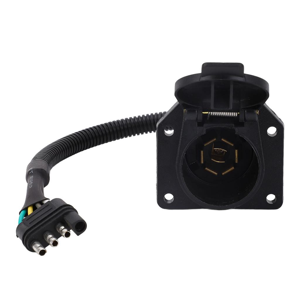 Trailer Adapter 4 Way Flat to 7 Way Round Blade Light Plug Wiring Connector with Mount Bracket for Commercial Vehicles