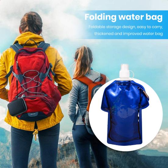 Foldable Water Bottle 500ml BPA Free Reusable T-shirt Shaped Water Pouch Portable Leak-Proof Drinking Bottle Hiking Camping Travel