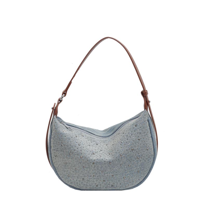 

Модная женская сумка-мессенджер с заклепками и украшениями, роскошные брендовые джинсовые сумки в форме полумесяца, новая винтажная сумка для покупок большой вместимости для женщин