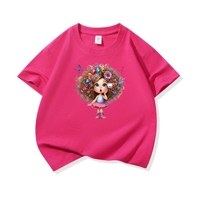 Kids Cotton T Shirt Flower And Butterfly Hair Girl Print Crew Neck Short Sleeve Tee Casual Boys Girls Summer Tops
