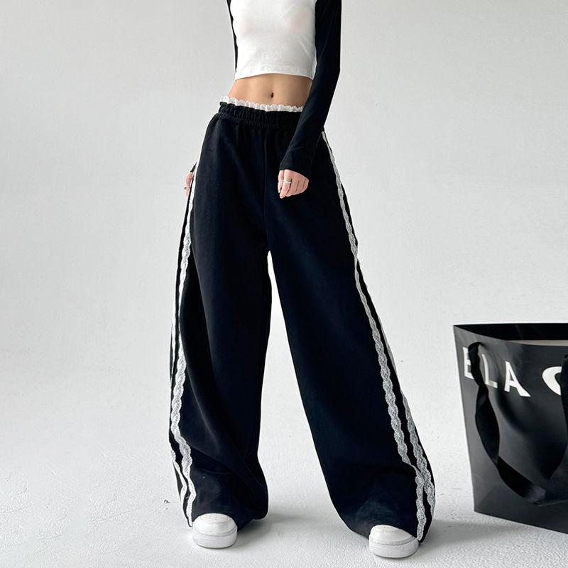 

Темно-синие брюки широкие женские свободные повседневные прямые длинные брюки на весну лето XXXL чёрный