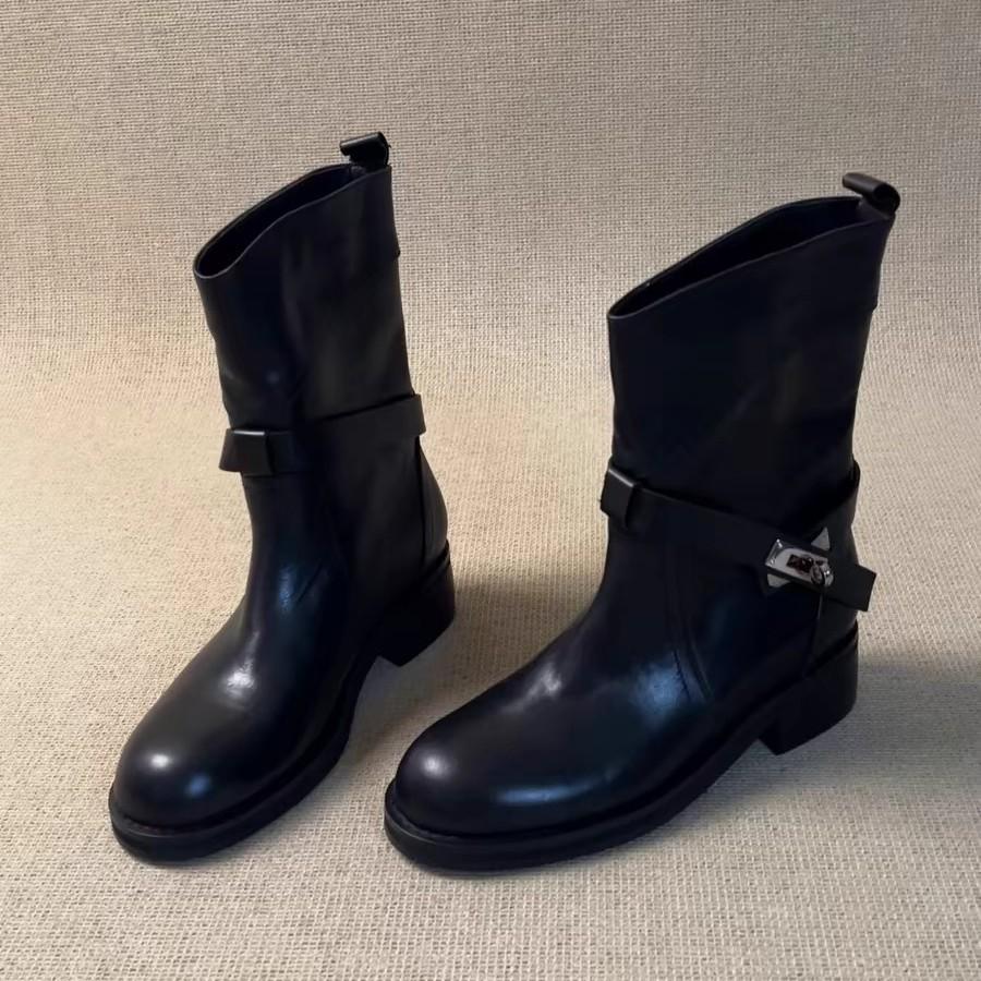 New Retro Style Round Head Thick Heel Medium Boots Women's Versatile Chelsea Boots Martin Boots Women's