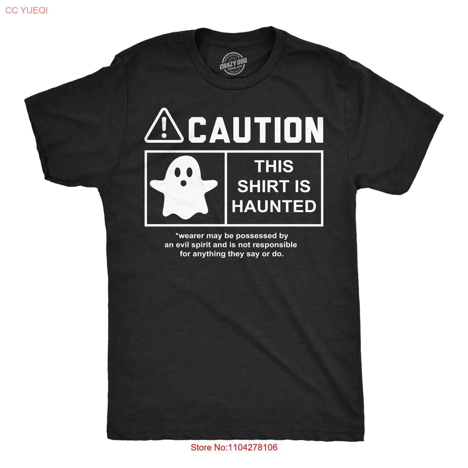 

Mens Funny T Shirt Caution This Is Haunted Sarcastic Halloween vintage Washed Comfortable Casual Slightly Versatile Soft 5XL різнокольоровий