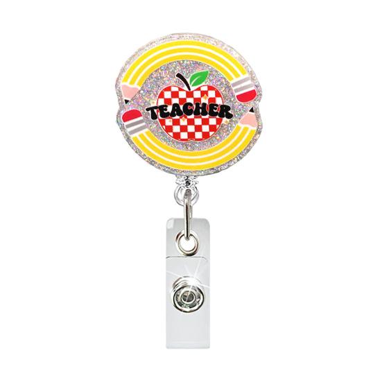 Telescopic Badge Holder Cute Glitter Reels, Acrylic Retractable with Clip, ID Name Tag Reel Card for Nurse Teacher Keychain Nurses