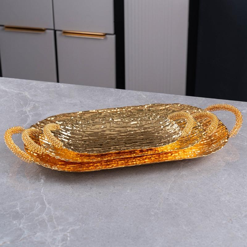 Nordic Wrought Iron Long Tray Golden Curved Fruit Snack Storage Tray Snack Fruit Platter