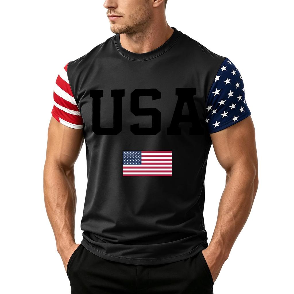 Men's Independence Day Flag Print Short Sleeve T-Shirt, Loose Casual Daily Summer Tops