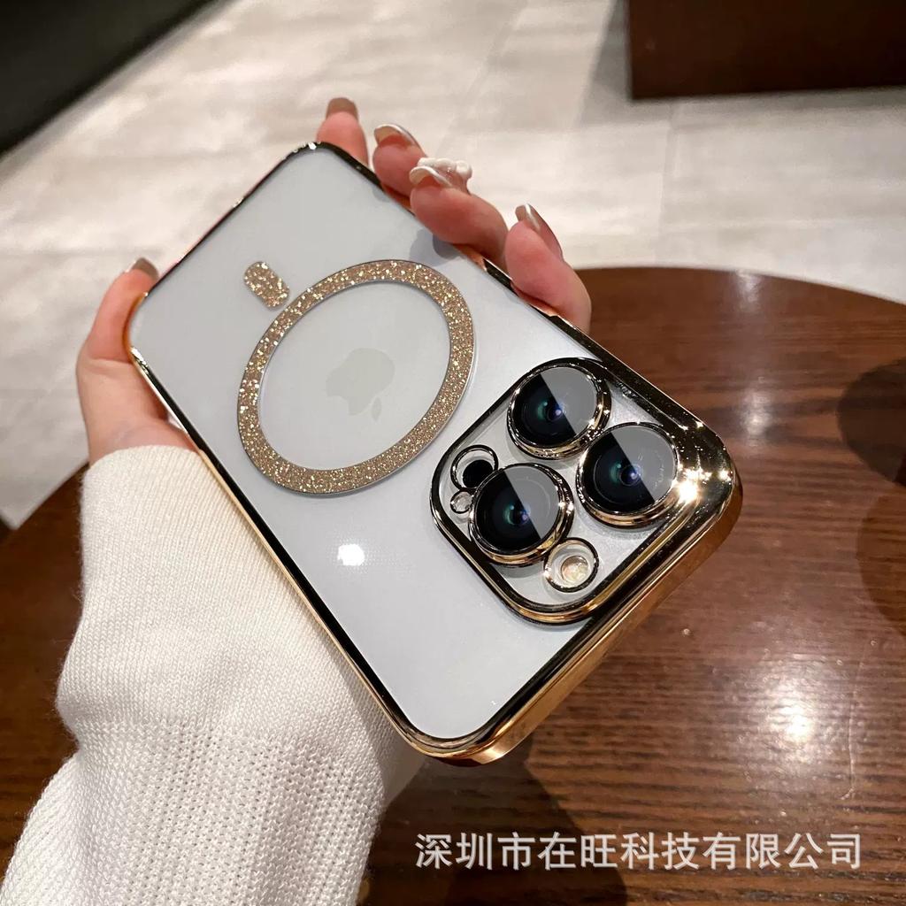 Applicable to iPhone15PROMAX flash drill magnetic suction hard mobile phone case Apple 14 advanced sense 13 high transparency PC protective case