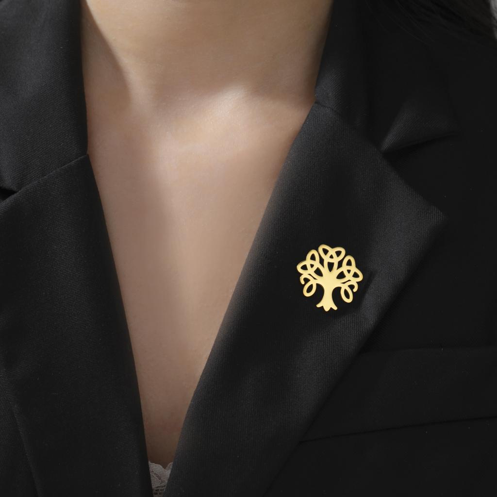 LIKGREAT Celtic Tree of Life Brooch for Women Men Stainless Steel Pin Triquetra Irish Lucky Protection Jewelry Business Gifts