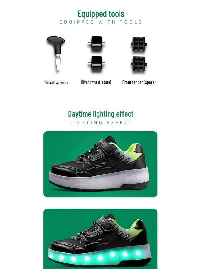 Kids' Luminous Roller Shoes: Four-Wheel Skates for Girls & Two-Wheel Retractable Skates for Boys