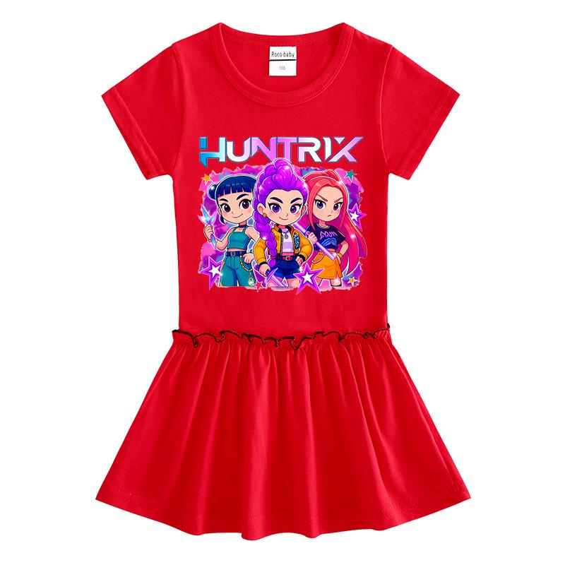 Kpop Witcher Girls Pleated Cartoon Dress - Stylish Short-Sleeve Summer Skirt for Children