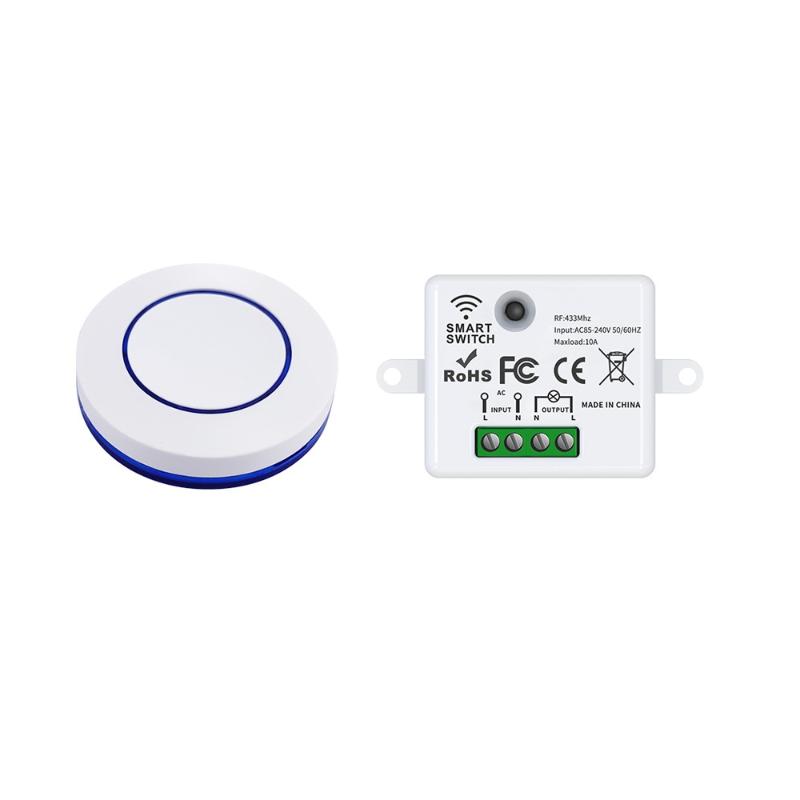 Wireless Remote Control Light Switch 220V 10A Relay Receiver Mini Round Button Wall Panel Switch For LED Lamp