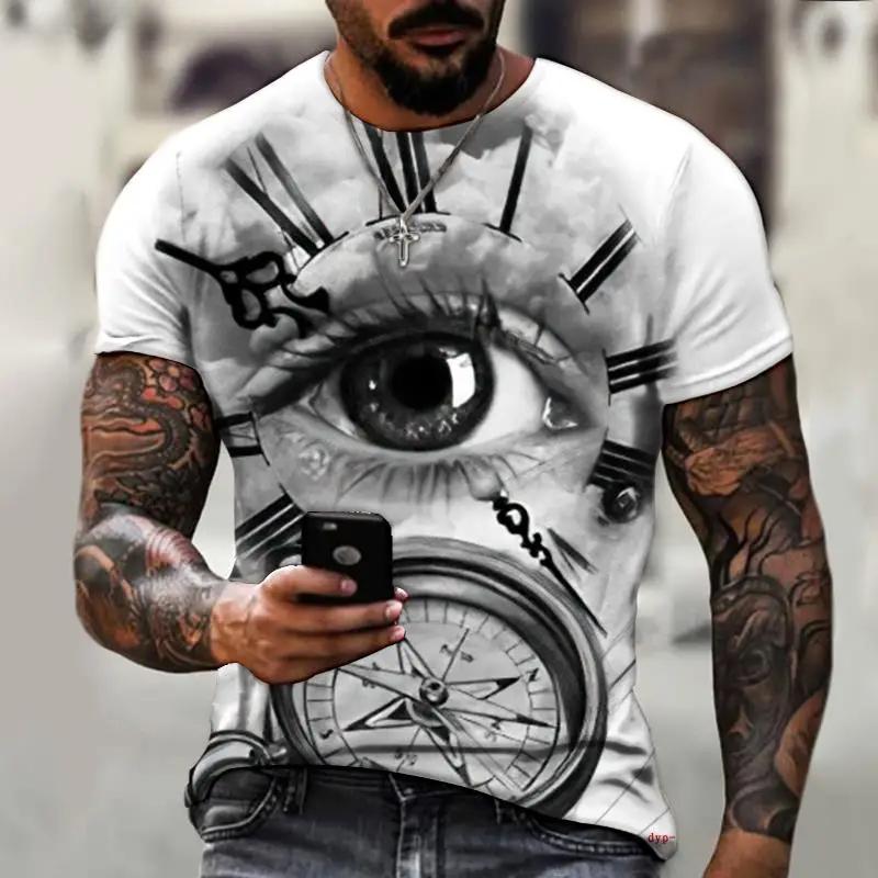 Retro Gray Pointer Pattern 3D Printed Men's Cool and Fashionable Round Neck Short Sleeved T-shirt
