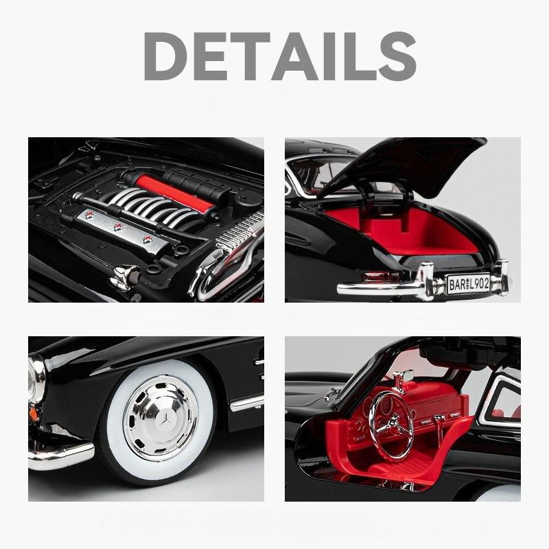1:24 Mercedes-Benz 300SL Classic Car Alloy Car Model Sound and Light Pull Back Children's Toy Collectibles Birthday Gift