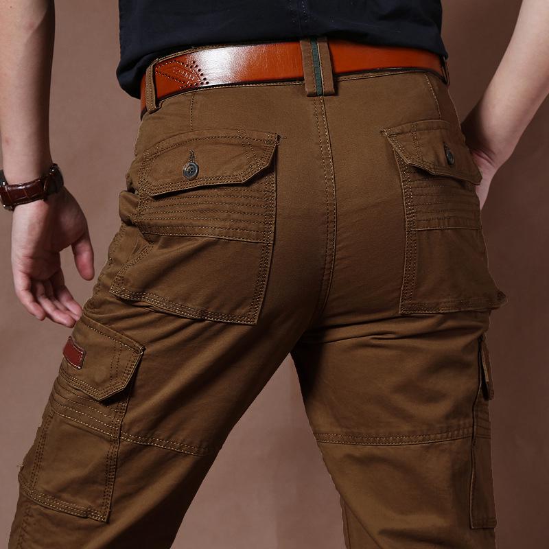 Men's Spring Cargo Pants - Thick, Loose, Straight-Leg, Multi-Pocket, Plus Size, Pure Cotton Trousers