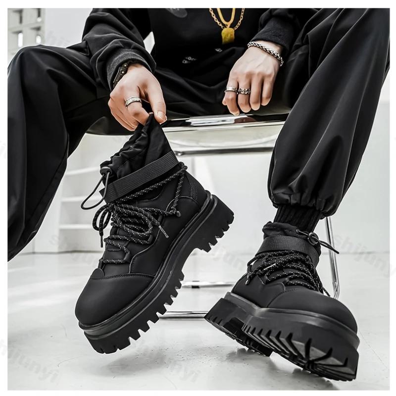 Fashion Men Casual Shoes High Top Platform Ankle Boots Autumn Winter Non-slip Work Shoes Climbing Outdoor Travel Walking Boots