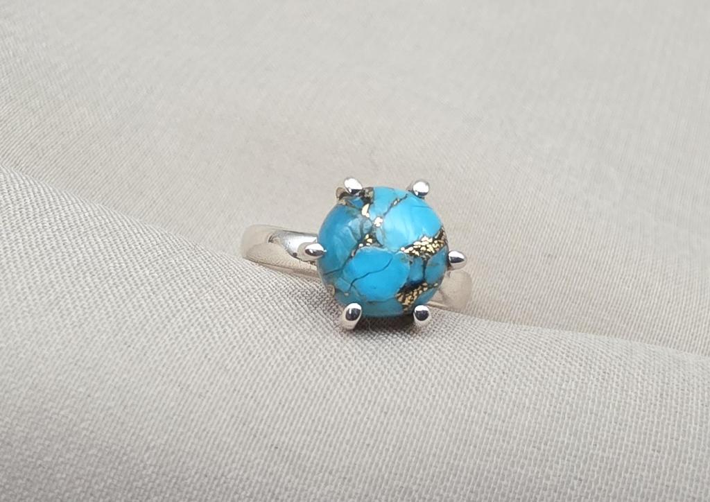 Blue Copper Turquoise Ring: 925 Sterling Silver Ring, Handmade Boho Jewelry