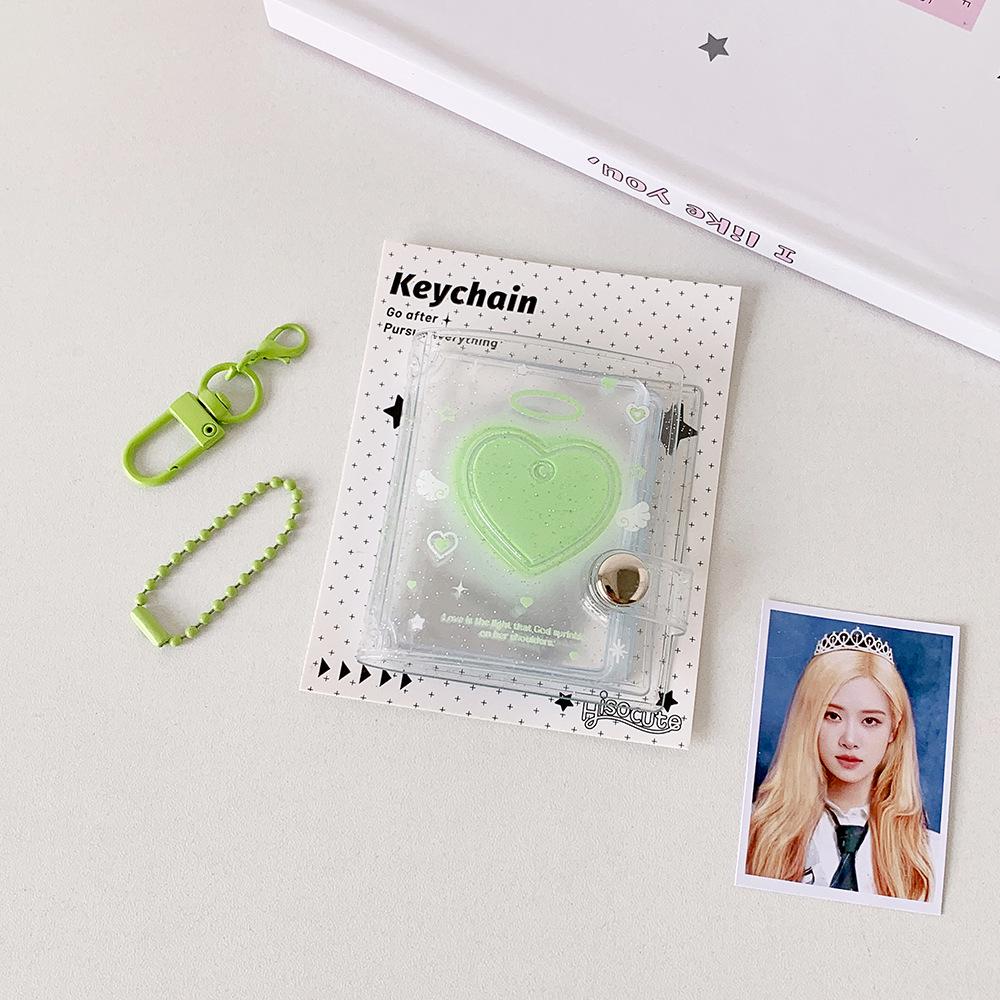 2-inch Transparent Sparkly Card Holder Keychain with Photo Album & ID Sticker Storage