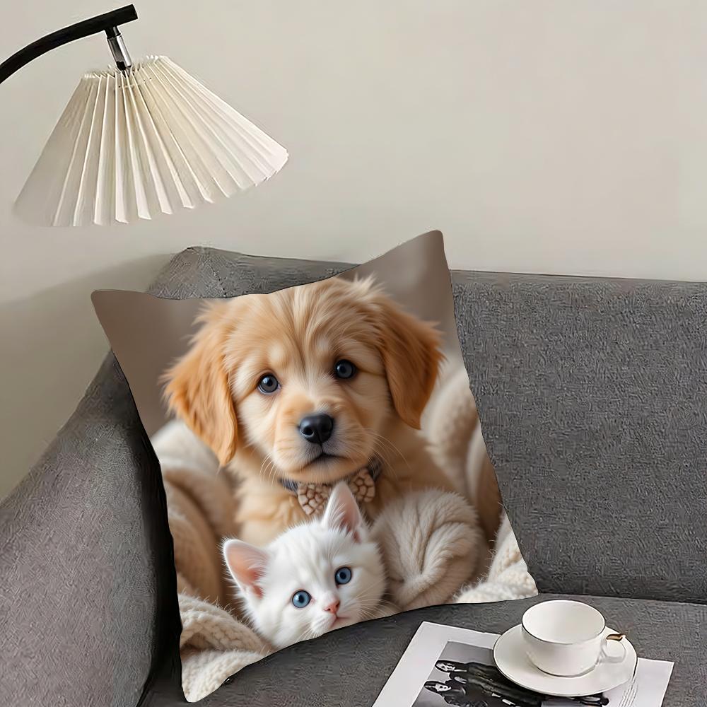 Cute Pet Animal Cushion Cover Reversible Plush Pillow Cover – For car, sofa, bedroom, perfect as a gift.