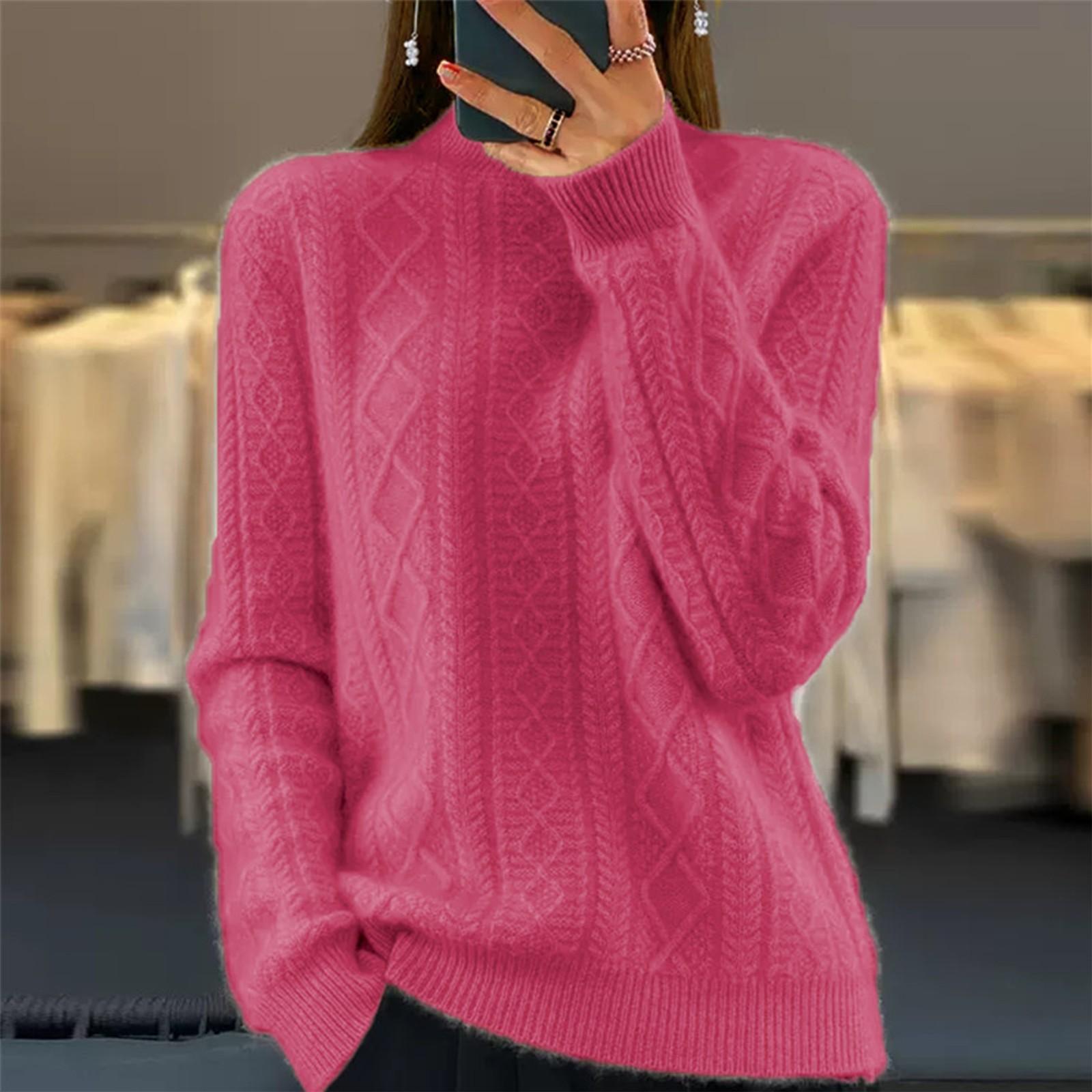 

Женский модный свитер с высоким воротом, однотонный трикотажный свитер, повседневный свитер S горячий розовый