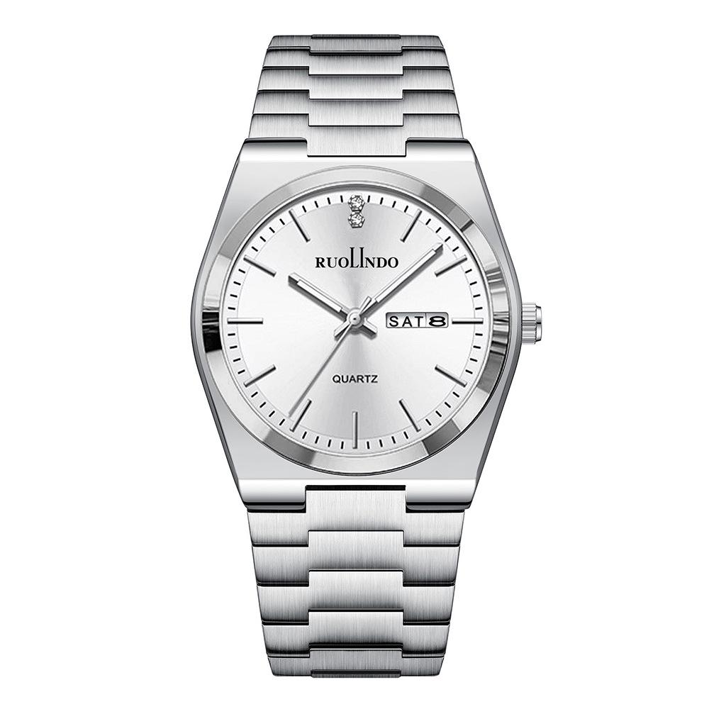 Men's Quartz Watch with Stainless Steel Band and Calendar
