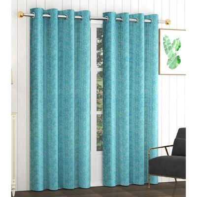 Heavy Quality Polyester Texture Design Aqua Blue Color Eyelet Window Curtains  Long   Set of 2 Piece