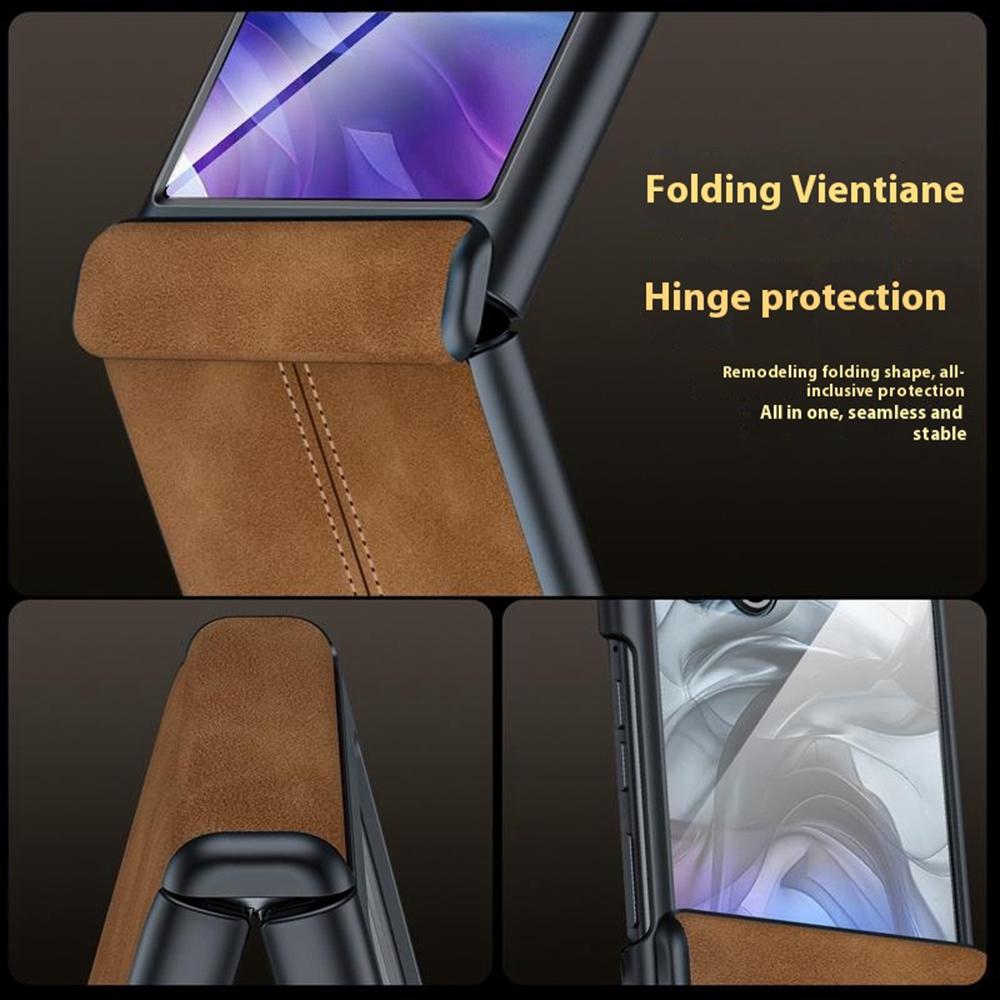 For Motorola Razr 60 Ultra 5G Case Leather Hard PC Phone Cover with Rear Screen Film/Hinge