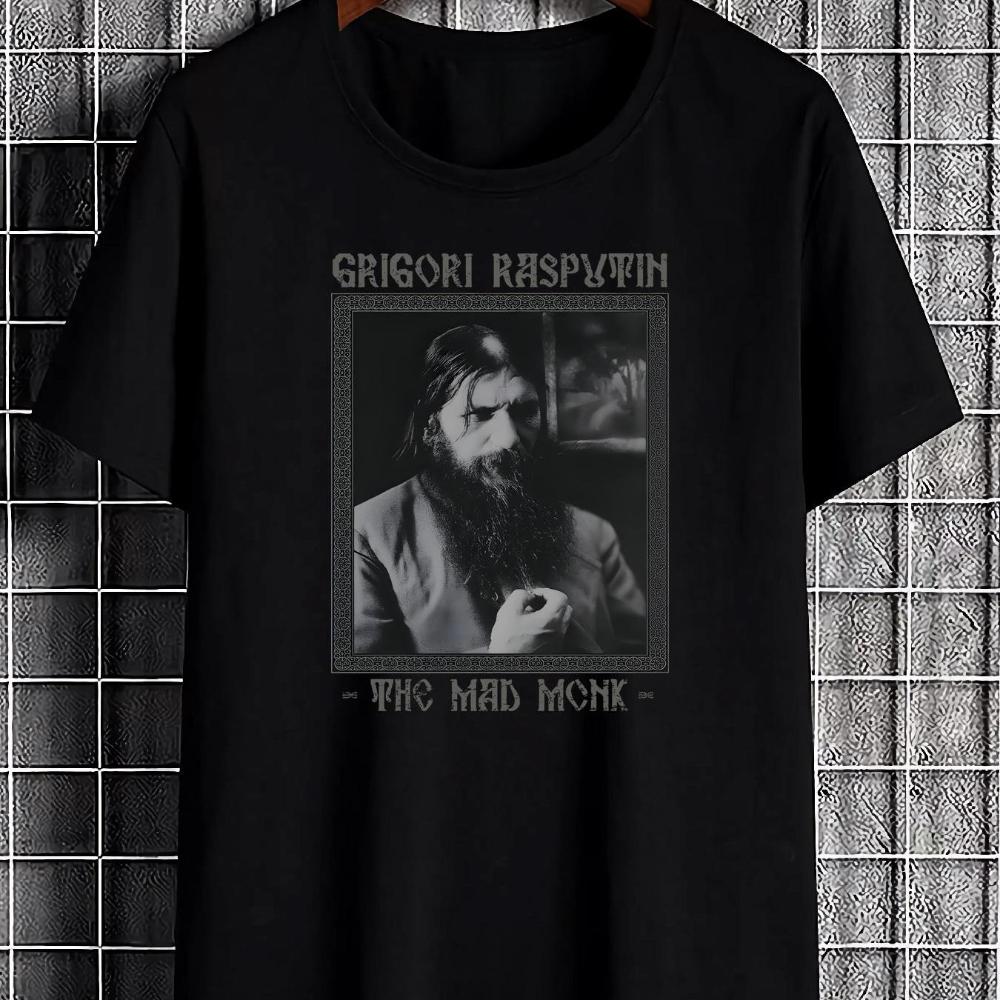 Grigori Rasputin Tshirt Russian Empire Mad Monk Iconic Historical Orthodox Christian Themed Crew Neck Casual Top