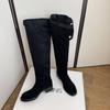 New Versatile Leather Knight Boots Large Size Women's Boots Sleeve Middle Heel Autumn and Winter Round Head Large Tube Circumference Thick Leg Hig