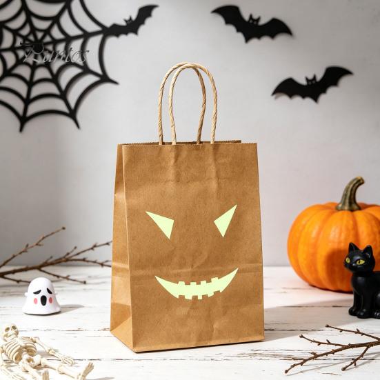 Decorative Party Supplies Halloween Candy Bags with Luminous Pumpkin Ghost Prints, Thickened Reusable Paper Treat Container Gift Bags, Trick or Favors