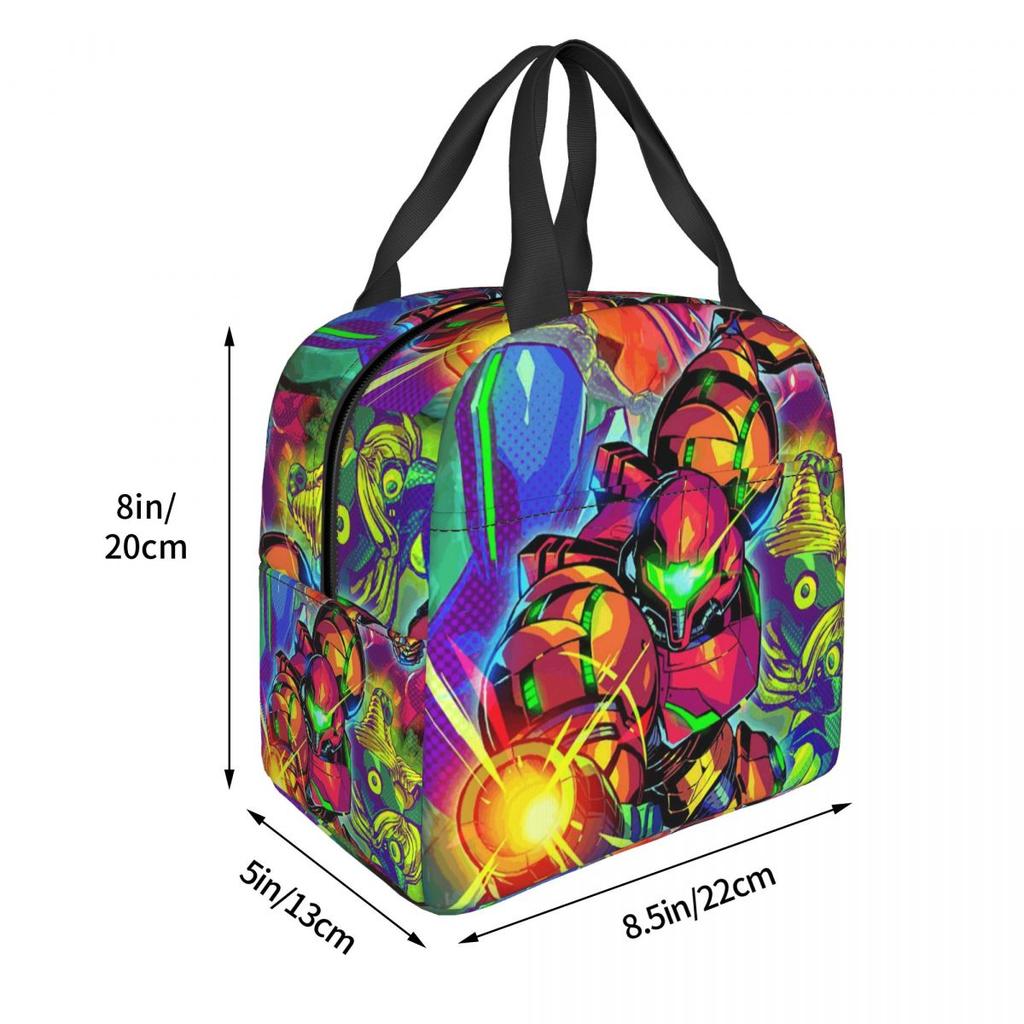 Metroid II Return Of Samus Insulated Lunch Bag for Women Children Leakproof Food Boxes Thermal Lunch Box Tote