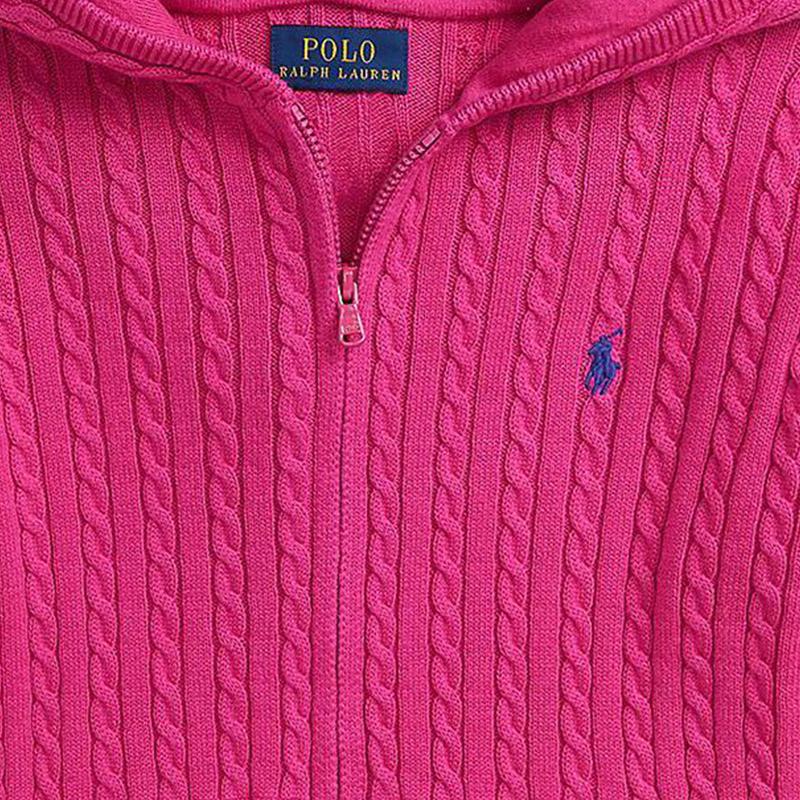 Polo Ralph Lauren Solid Cable Knit Zip-Up Hoodie Kids Sweaters Magenta 313916533-005