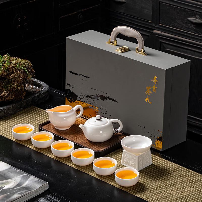 High-Grade White Porcelain Xishi Tea Set with Mutton-Fat Jade Design