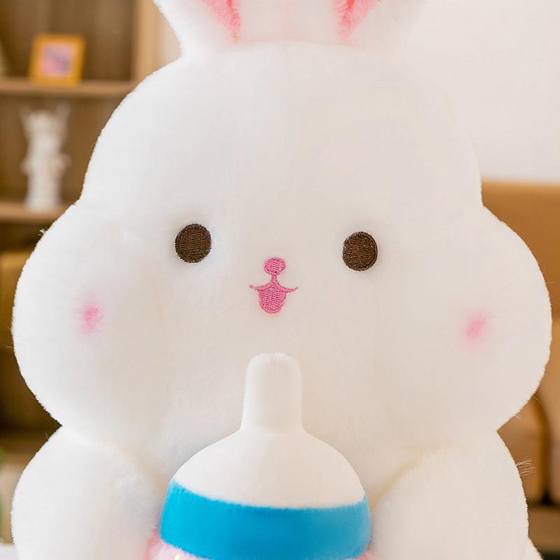 Adorable White Bunny Plush Toy With Milk Bottle Design Soft And Cuddly For Girls