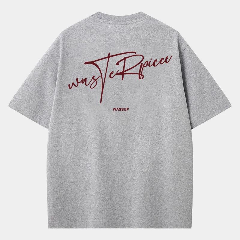 

Summer men s retro heavyweight new T-shirt, loose 100% pure cotton letter print casual short-sleeved wear 3XL