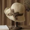Vintage Breathable Braided Straw Hat Foldable UV Protection Sunshade Hat Wide Brim with Bow Beach Cap Summer