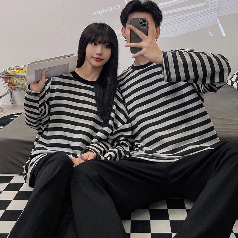 Cotton Men's Pajamas Autumn and Winter Striped Long Sleeve Pants 2-piece Pajamas Casual Breathable Home Wear