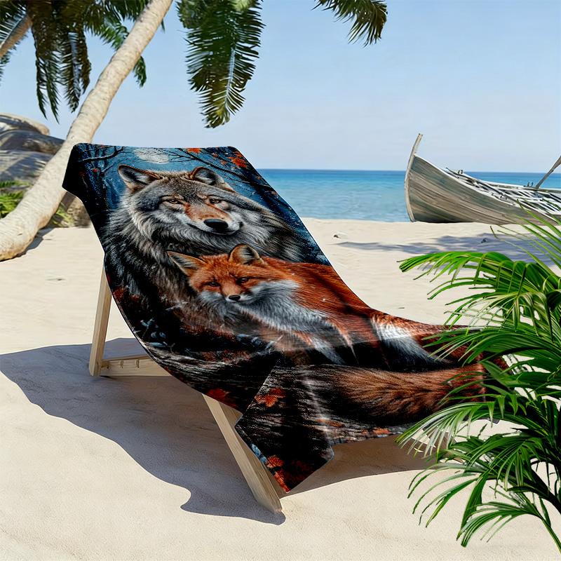 Fox Art Print Beach Towel, Large Soft Quick Dry Towel for Beach Camping Swimming