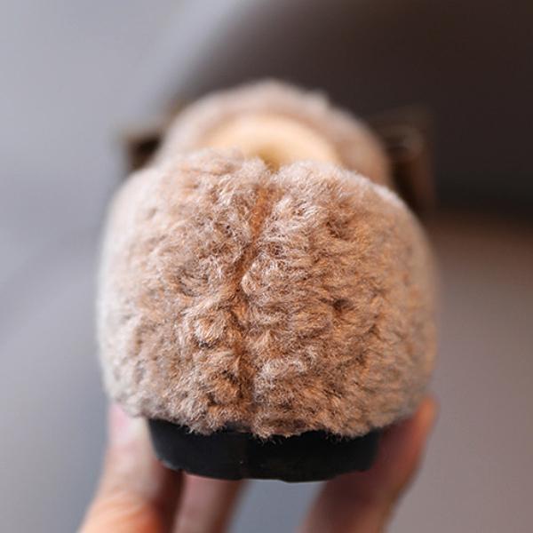 Girls Winter Shoes Cotton-padded Warm Cotton Fur Fluffy Children Flats Kids Loafers Slip-on Princess Sweet Anti-slippery Bowtie