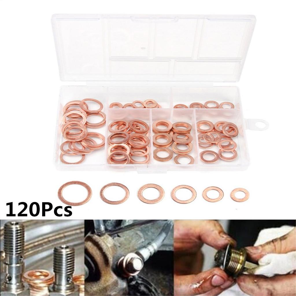 120PCS Copper Sealing Washer for Sump Plugs Water Fuel Hydraulic M5-M12