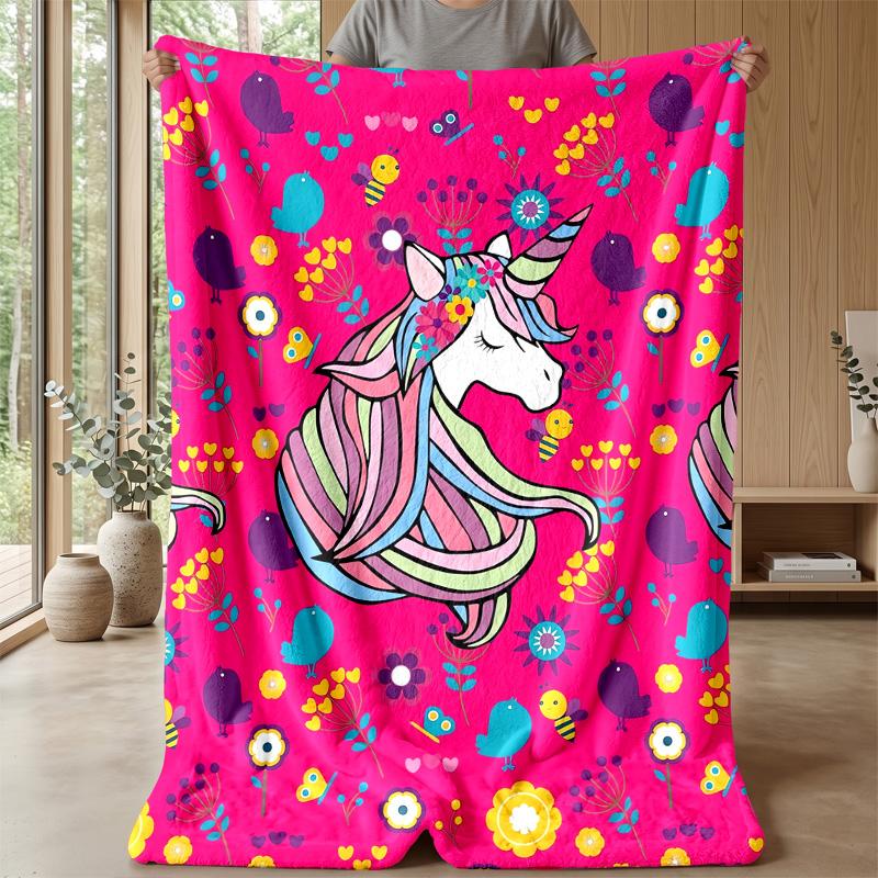 Fantasy Unicorn Art Theme Blanket Lightweight Warm Flannel Blanket Decorative Throw Blanket for Home Decoration