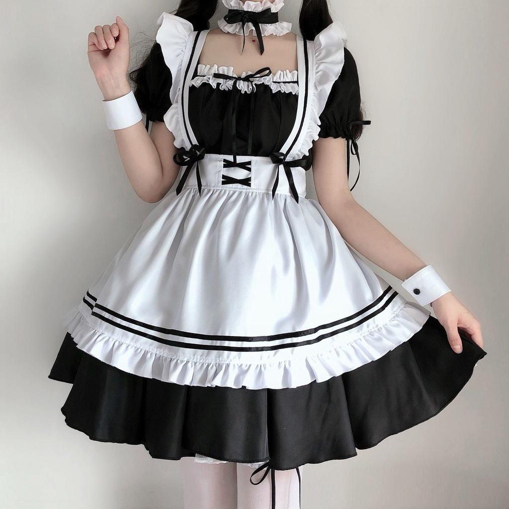 Lolita Maid Women Japanese Cute Sweet Dress Coffee Shop Cosplay Girl Suit Dress