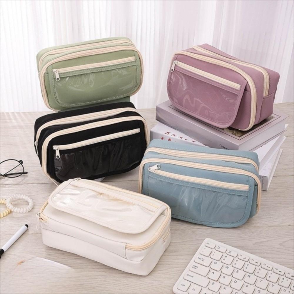Large Capacity Pen Pouch Solid Color Pencil Case Fashion Pencil Bag  Back To School