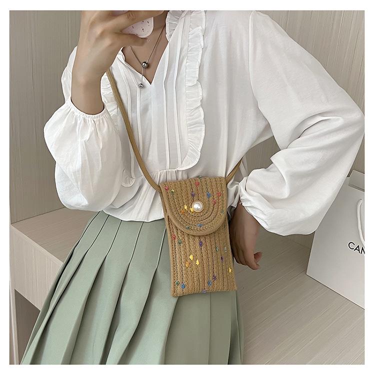 Colorful Woven Crossbody Straw Bag: Cute Cotton Rope Design, Perfect for Cell Phones - A Stylish Single Shoulder Bag for Women
