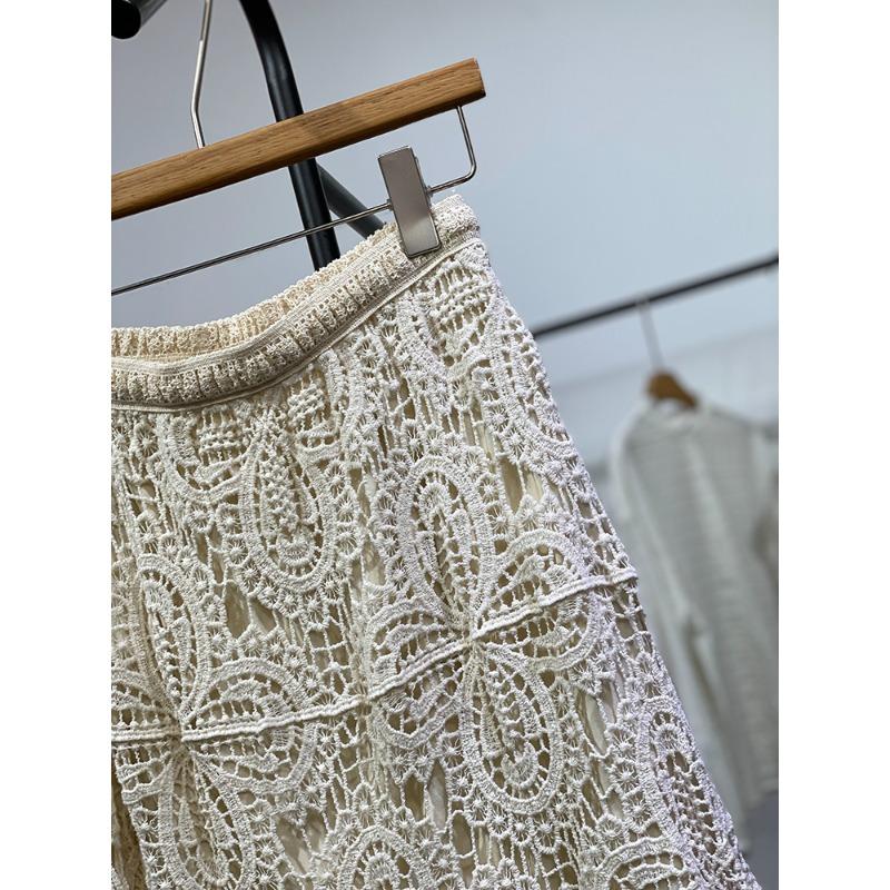 DIMANAF 2025 New Skirt Women Knitting Lace Long Holiday Solid Hollow Out Sexy Hollow Summer Style Loose Basic Dress