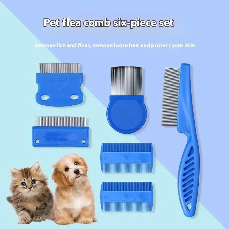 6Pcs/set Pet Flea Comb Stainless Steel Head Lice Comb Fine Tooth Dogs Cats Grooming Combs Dematting Tool Pet Dandruff Combs