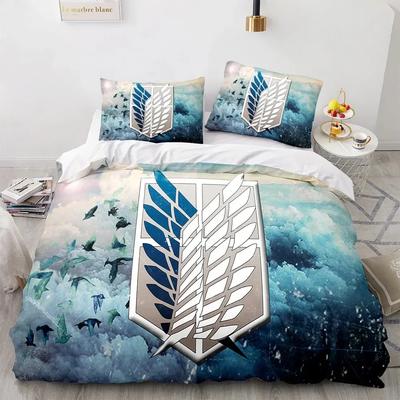 Juego de cama con estampado 3D de anime Ataque a los Titanes Funda nórdica Funda de almohada Alas de la Libertad Ropa de cama para niños Gemelo Individual Tamaño Completo