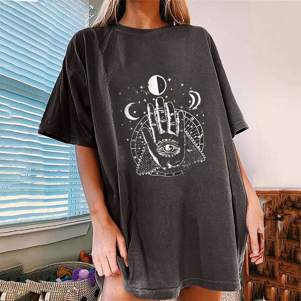 Women's Vintage Drop Sleeves Printed Pattern Casual Short Sleeve Tops Blouse